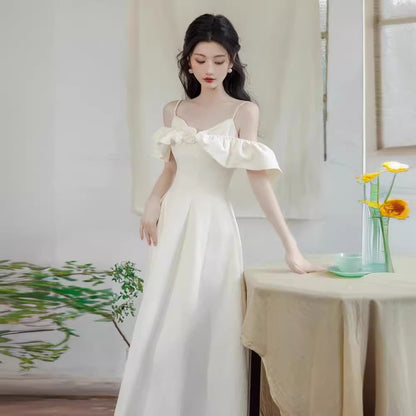 2025 license small white dress milk wear with spring skirt women's autumn white dress women's high-end temperament women's clothing