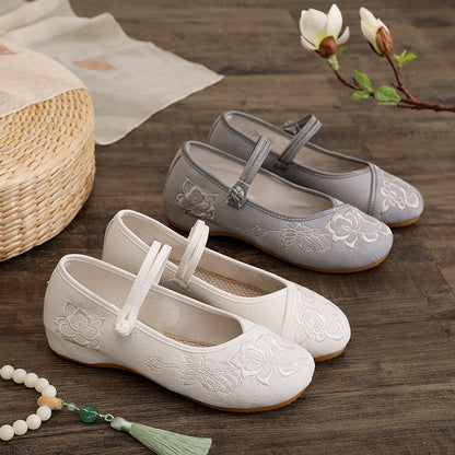 xakxx The Han-Style Clothing Shoes Women's Spring and Summer Old Beijing Cloth Shoes Flat Zen Embroidered Shoes Low Heel Ethnic Style Tea Artist Work Shoes