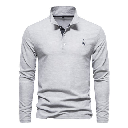 XAKXX 2025 popular Spring and Autumn New Lapel Men's Cotton POLO Shirt Fashion Casual Men's Deer Embroidery Long Sleeve Spot Wholesale