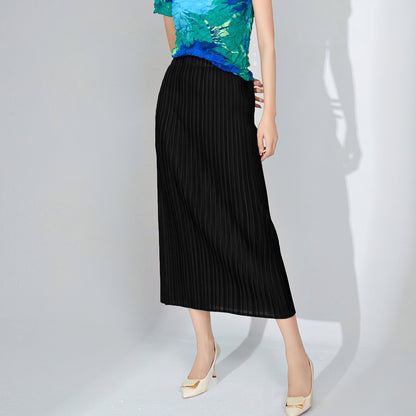 2025 Hot Sale Skirt Women's Long Elastic Waist Fashion Chic Texture Folded Hip Wrap Skirt Half Skirt