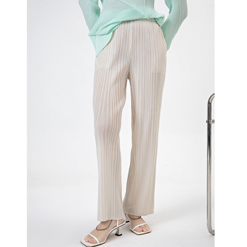 2025 basic pleated wide-leg pants women's high-waisted pendant fashion straight-leg pants temperament commuter nine-point casual pants