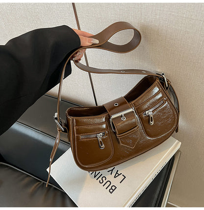 XAKXX 2025 Niche design saddle bag  new simple retro underarm bag shoulder bag premium texture messenger bag women