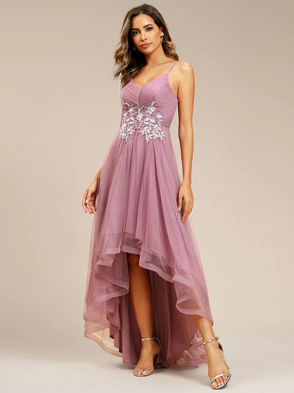 2025 popular autumn new 2025 dresses deep V simple front short rear long mesh yarn annual meeting bridesmaid dance evening dress