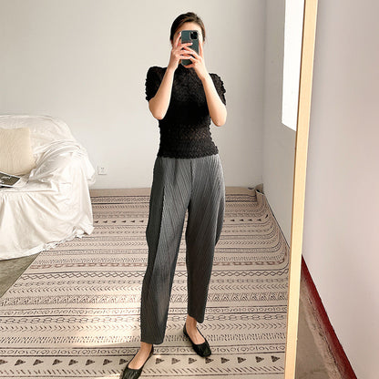 2025 pants dad pants women's pleated Harlan pants summer new loose grandma pants casual high-waisted nine-point pants look thin