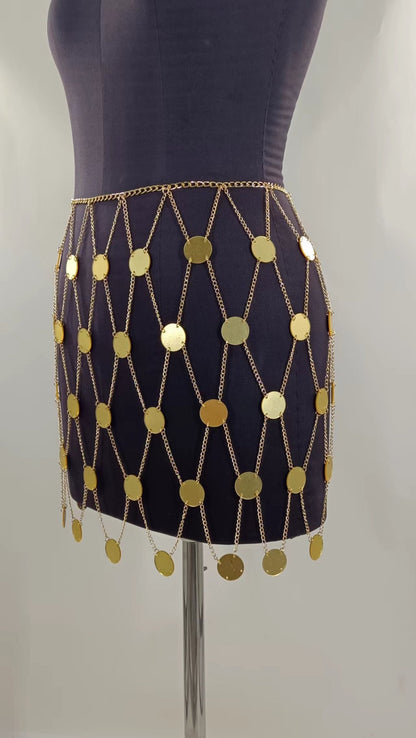 2025 MW3150  skirt nightclub show sexy sequins small disc metal chain splicing skirt body chain