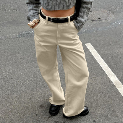 XAKXX Autumn and winter fashion casual khaki pure cotton loose classic retro overalls  2025 versatile wide-footed pants women