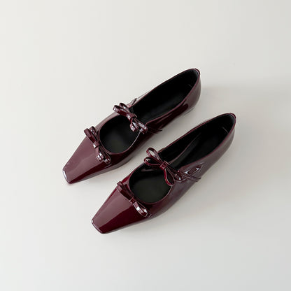 2025 Sheepskin version~ Small square head temperament bow light mouth single shoe inner height increase  word belt silver Mary Jane shoes