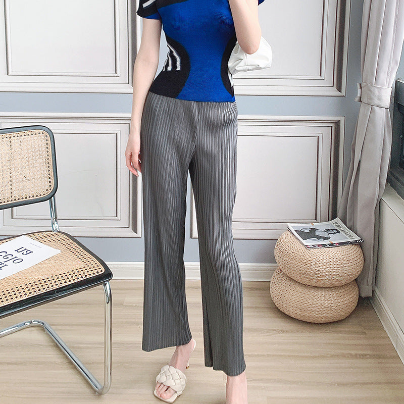 2025 basic pleated wide-leg pants women's high-waisted pendant fashion straight-leg pants temperament commuter nine-point casual pants