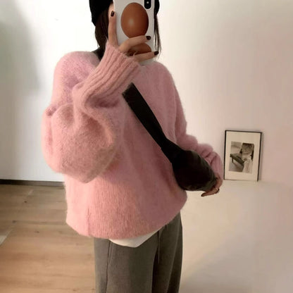 2025 [6 colors optional] Alpaca wool soft waxy sweater popular thirteen lines winter Korean version long-sleeved crew neck top M9253