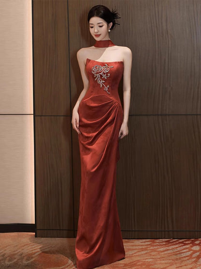 2025 Morning robe women's new Chinese toasting clothes, bride engagement banquet, fishtail skirt, tube top  evening dress