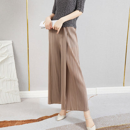 2025 Folded wide-leg pants women's spring and summer new thin long split high waist drape long loose and comfortable casual pants