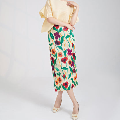 2025 Folded skirt women's hip skirt summer new Xiaohongshu hot sale retro Mizhai straight skirt