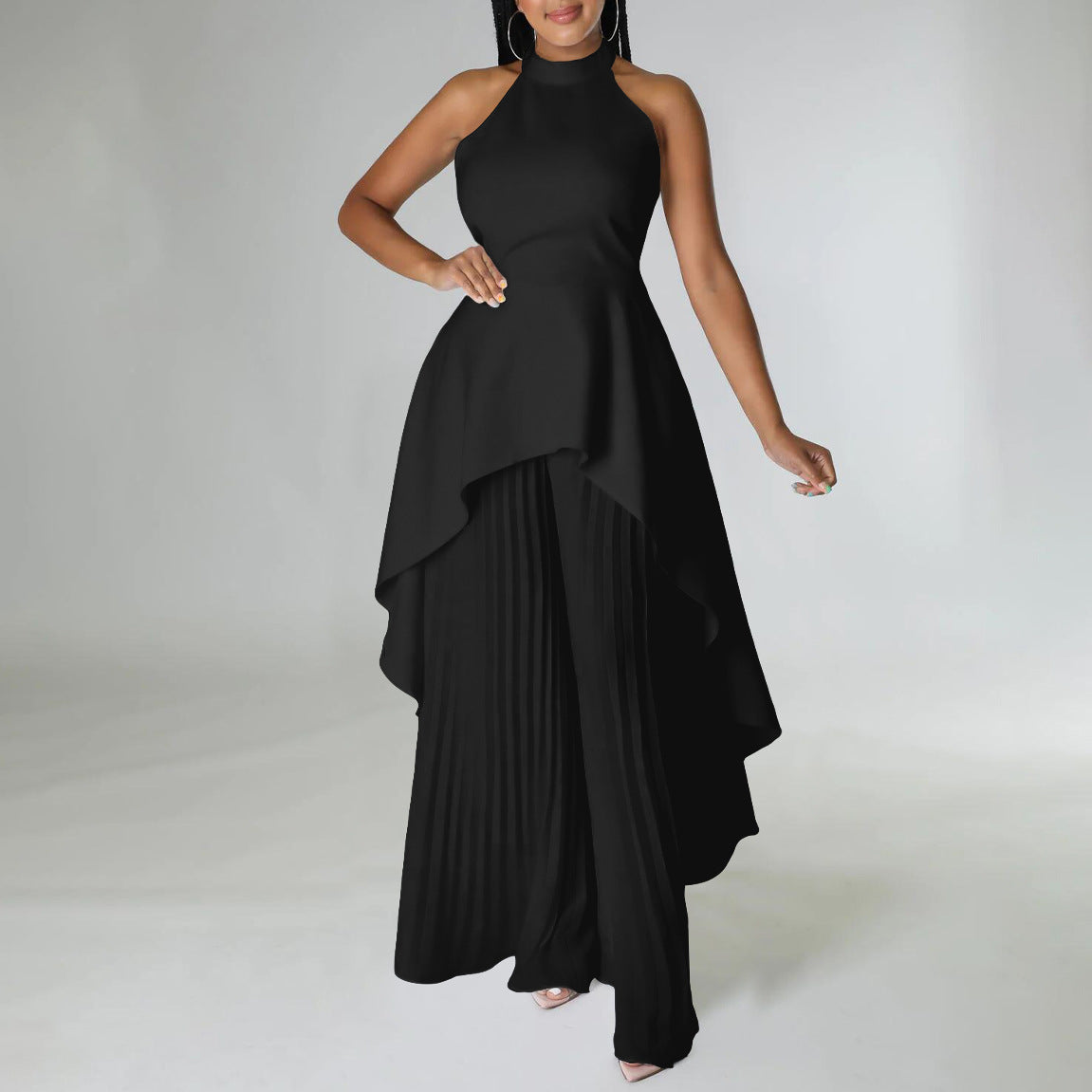2025 D372 Popular trade New fashion casual suit summer celebrity private clothes backless top pleated wide-leg pants 2025 suit