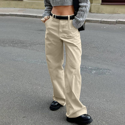XAKXX Autumn and winter fashion casual khaki pure cotton loose classic retro overalls  2025 versatile wide-footed pants women