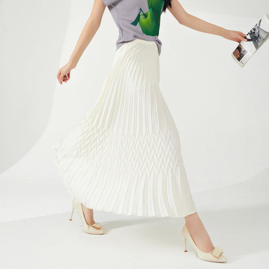 2025 Shenzhen Nanyou high-end women's skirt elastic waist loose pendulum temperament commuting versatile three house pleated skirt tide