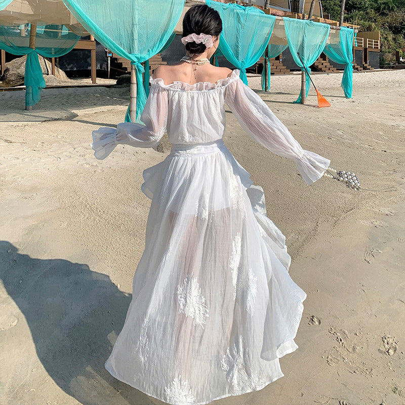 2025 temperament gentle wind shoulder dress fairy spring and summer birthday evening dress seaside vacation beach dress