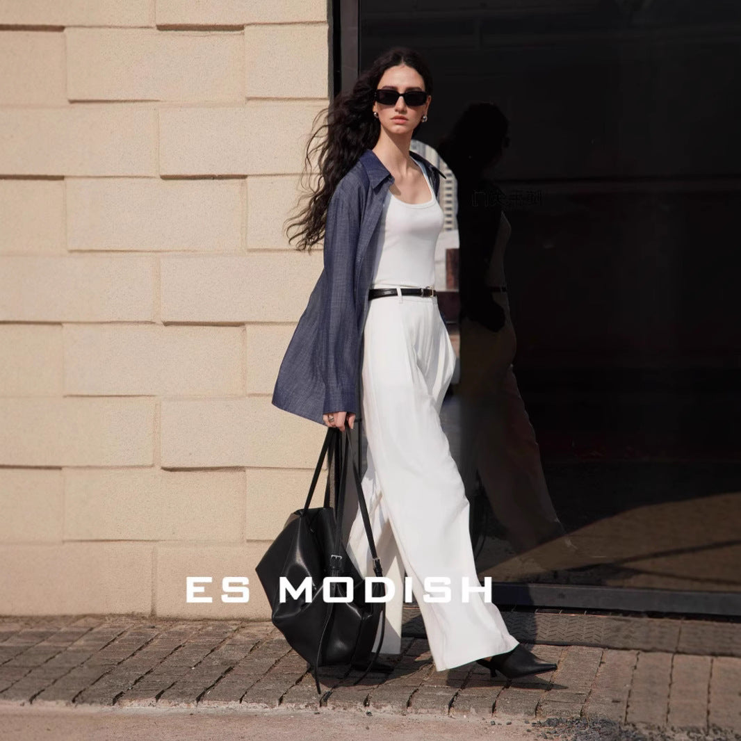 2025 ES MODISH Spring New Product Korean Solid Color Loose Commuter Versatile Cotton and Linen Wide Leg Pants Casual Pants Girls