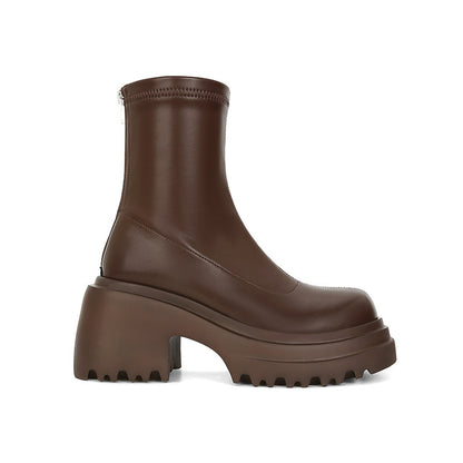 2025 Leg fine boots~ thick heel thick sole rear zipper leg elastic short boots female Martin thin boots