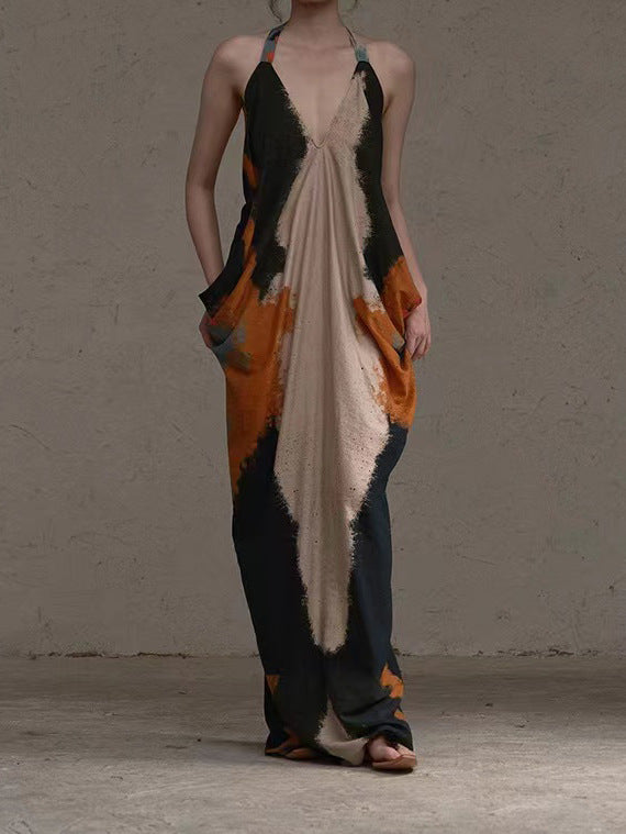 2025 24 spring and summer, oil painting rock color rendering lanyard dress, beautiful romantic classical fairy