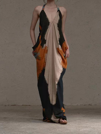 2025 24 spring and summer, oil painting rock color rendering lanyard dress, beautiful romantic classical fairy