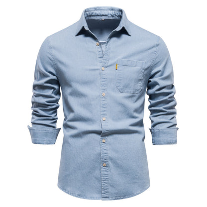 XAKXX 2025 popular Popular trade New explosion men's beautiful size denim shirt men's casual solid color men's denim long-sleeved shirt