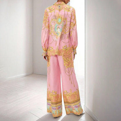 2025 2025 New women's clothing 2025 spring new temperament elegant court style printed shirt trousers New Year's suit