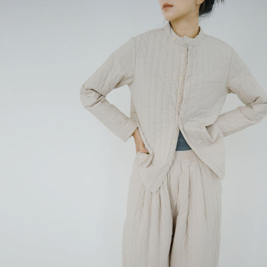 casual literary and artistic cotton paper stand-up collar thin padded shirt, striped quilting thread warm cotton-padded coat M22370
