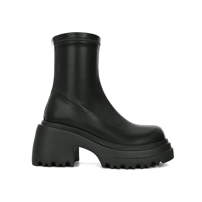 2025 Leg fine boots~ thick heel thick sole rear zipper leg elastic short boots female Martin thin boots