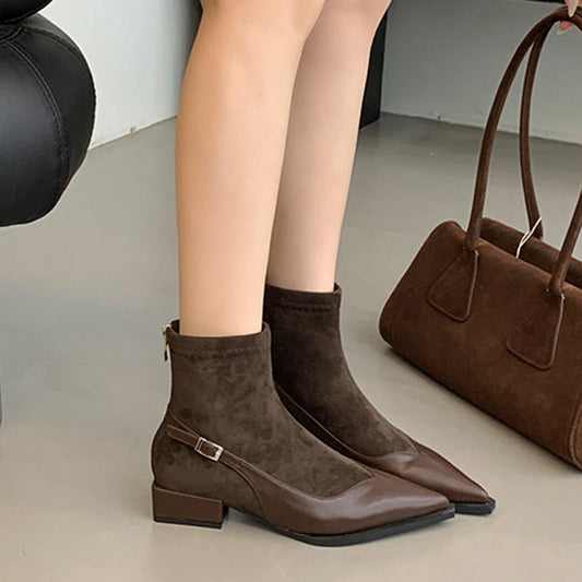 2025 Pointed boots short boots women's popular autumn and winter new women's boots niche design Martin boots thick heel short boots thin boots