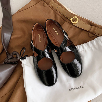 2025 Cowhide version~ Grape mother, the same cross belt, silver round head soft leather Mary Jane women's shoes, light mouth flat bottom single