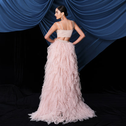 2025 suspender temperament sexy top long mesh pendulum skirt banquet set evening dress two-piece set