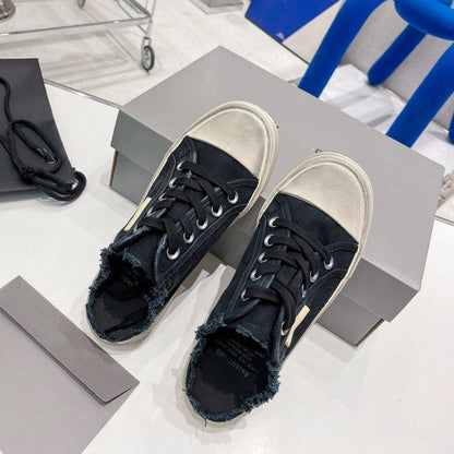 xakxx Paris Distressed Retro Canvas Shoes Men's and Women's Same Lace-up Sneakers Semi-Toe Box Slippers Small Dirty Pumps