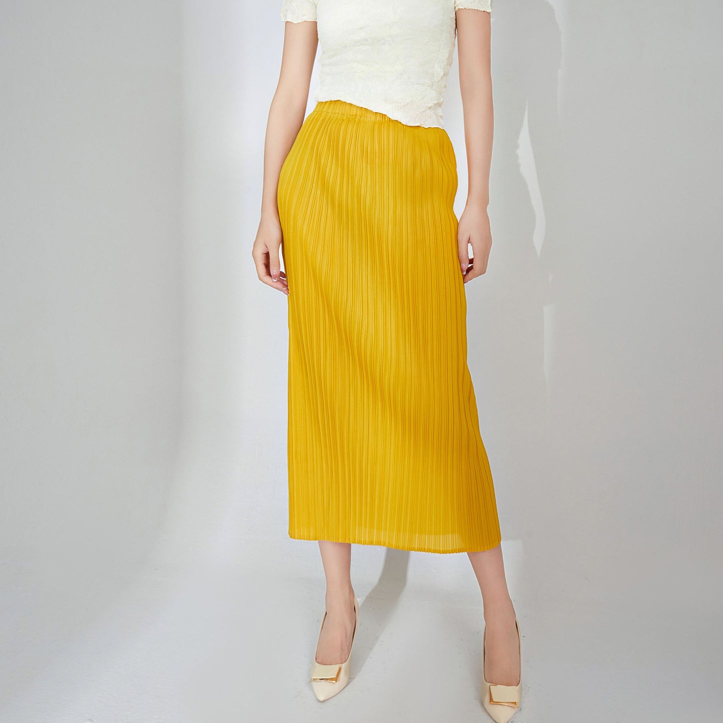 2025 Hot Sale Skirt Women's Long Elastic Waist Fashion Chic Texture Folded Hip Wrap Skirt Half Skirt
