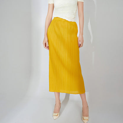 2025 Hot Sale Skirt Women's Long Elastic Waist Fashion Chic Texture Folded Hip Wrap Skirt Half Skirt