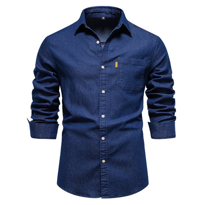 XAKXX 2025 popular Popular trade New explosion men's beautiful size denim shirt men's casual solid color men's denim long-sleeved shirt
