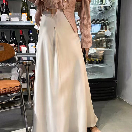 2025 Spot acetic acid satin high-end skirt temperament high waist drape thin fishtail skirt  medium and long