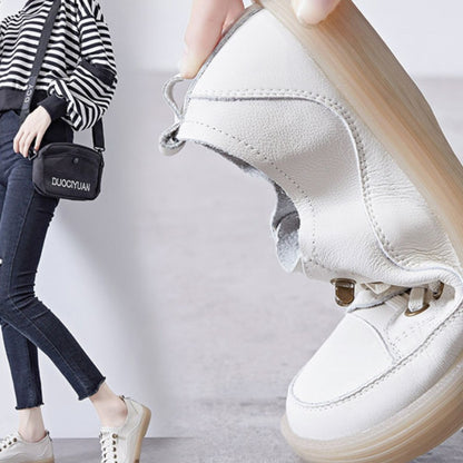 xakxx Top Layer Cowhide Gum-Rubber Outsole Flat Casual Women's Sports Casual White Women's Board Shoes