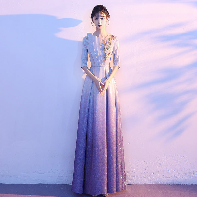 2025 Big choir performance uniform female long dress conductor host red song competition performance student temperament evening dress