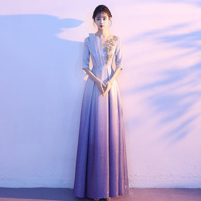 2025 Big choir performance uniform female long dress conductor host red song competition performance student temperament evening dress