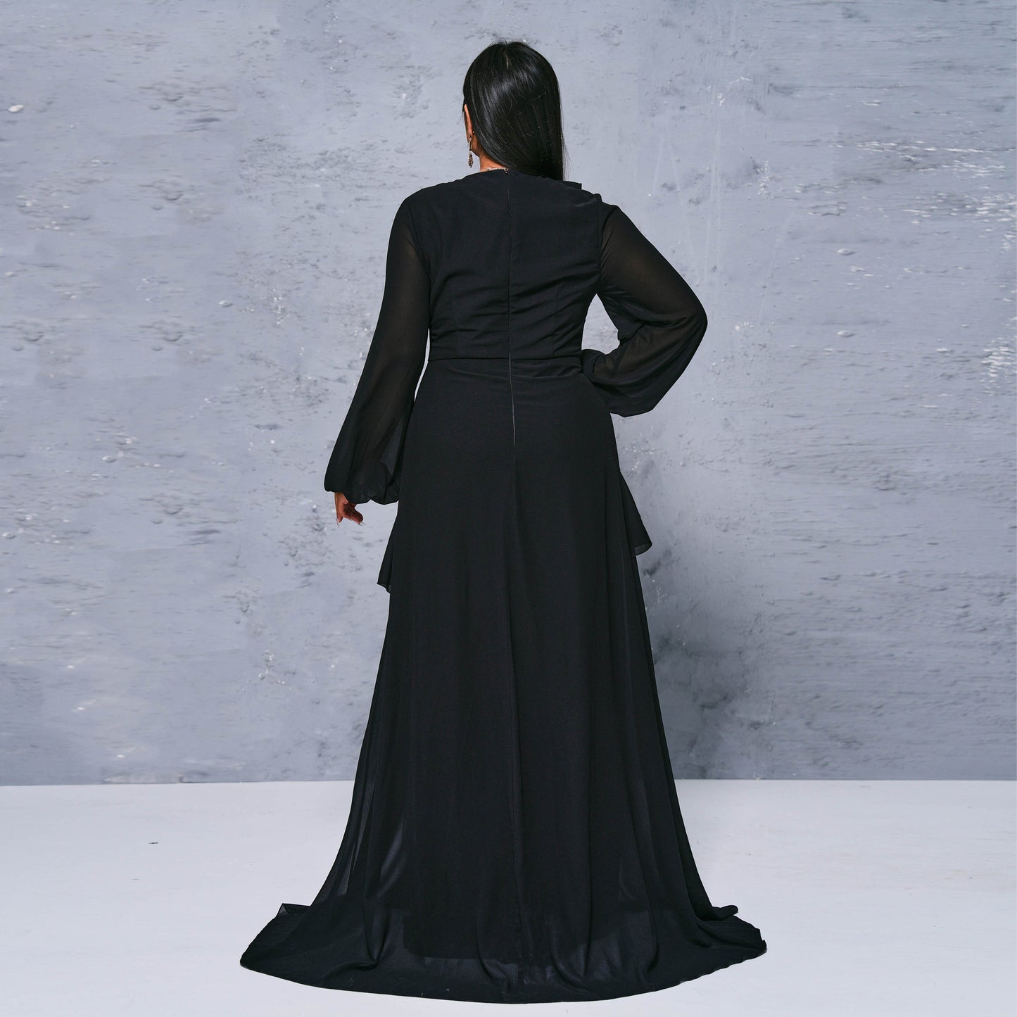 2025 Popular trade  fat mm large size women's clothing long V-neck banquet long sleeve sexy split evening dress dress