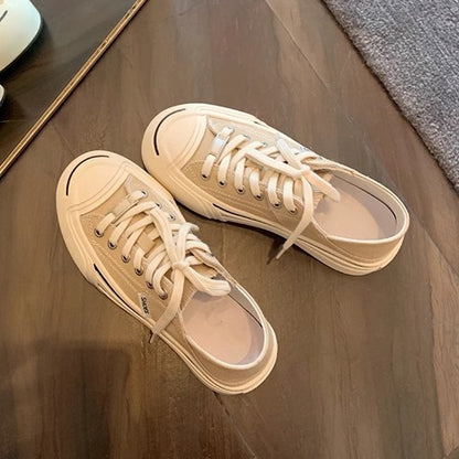 xakxx Summer New Classic round Head Thick Bottom Lace up Increased Slippers Two-Way Low-Top Jack Purcell Casual Canvas Sneakers for Women