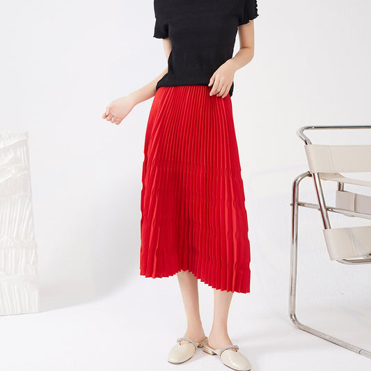 2025 Folded skirt women's wholesale spot versatile high waist Mizhai summer new medium and long large size pleated skirt skirt
