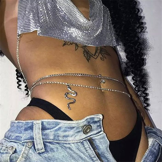 2025 SM2346  Waist chain alloy snake zodiac snake pendant rhinestone single row diamond chain waist chain waist jewelry