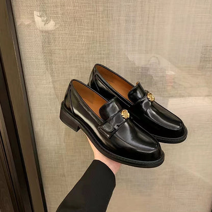 2025 Cowhide version~ Grape mother same  platform leather gold coin camellia loafers women's small leather shoes single shoes
