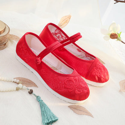xakxx The Han-Style Clothing Shoes Women's Spring and Summer Old Beijing Cloth Shoes Flat Zen Embroidered Shoes Low Heel Ethnic Style Tea Artist Work Shoes