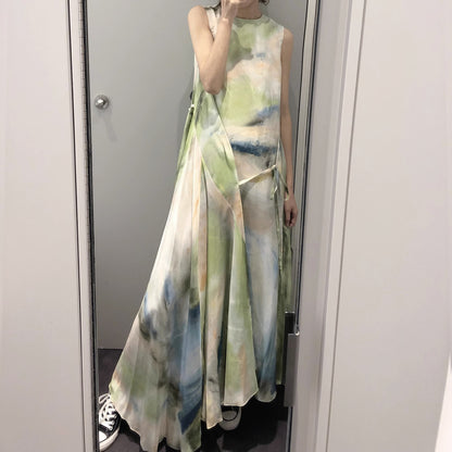 2025 Spring niche cold wind Korean version design sense irregular skirt lace-up dress