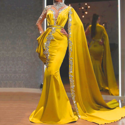 2025 Popular trade new 2025 women's clothing ebay  evening dress yellow gold sequined dress long dress women