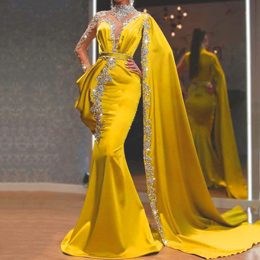 2025 Popular trade new 2025 women's clothing ebay  evening dress yellow gold sequined dress long dress women