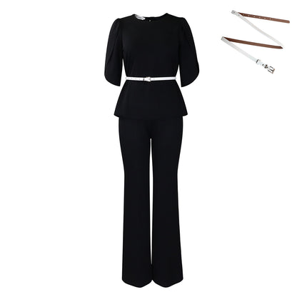 2025 D558 Popular trade women's clothing 2025 new fashion temperament elegant solid color top wide leg pants two-piece set 2025 suit