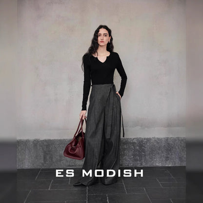2025 ES MODISH spring new product elegant V-neck slim-fitting long-sleeved knitted sweater high-end Tencel top women